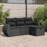 4 Piece Garden Sofa Set with Cushions Black Poly Rattan