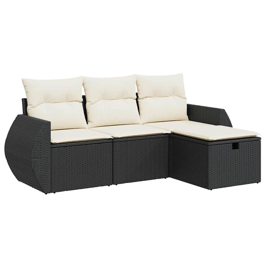 4 Piece Garden Sofa Set with Cushions Black Poly Rattan