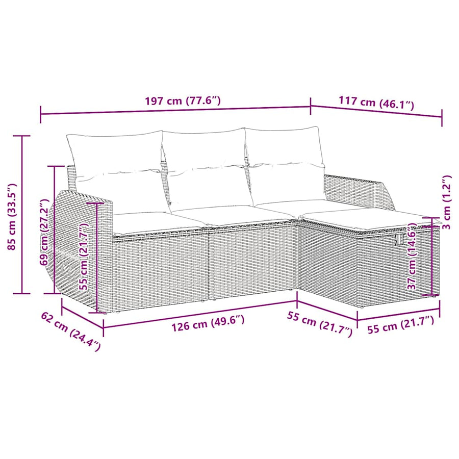 4 Piece Garden Sofa Set with Cushions Black Poly Rattan