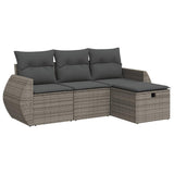 4 Piece Garden Sofa Set with Cushions Grey Poly Rattan - Front View