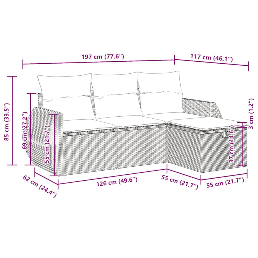 4 Piece Garden Sofa Set with Cushions Grey Poly Rattan