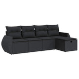 5 Piece Garden Sofa Set with Cushions Black Poly Rattan - Front View