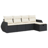 5 Piece Garden Sofa Set with Cushions Black Poly Rattan - Front View
