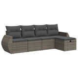 5 Piece Garden Sofa Set with Cushions Grey Poly Rattan - Front View
