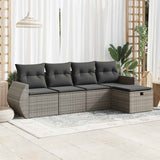 5 Piece Garden Sofa Set with Cushions Grey Poly Rattan
