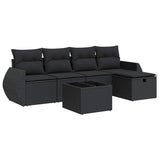 6 Piece Garden Sofa Set with Cushions Black Poly Rattan - Front View