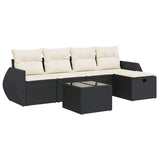 6 Piece Garden Sofa Set with Cushions Black Poly Rattan - Front View