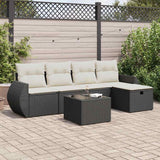 6 Piece Garden Sofa Set with Cushions Black Poly Rattan