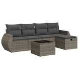 6 Piece Garden Sofa Set with Cushions Grey Poly Rattan - Front View