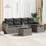 6 Piece Garden Sofa Set with Cushions Grey Poly Rattan