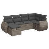 6 Piece Garden Sofa Set with Cushions Grey Poly Rattan - Front View