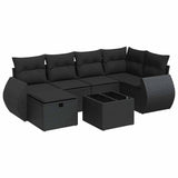 7 Piece Garden Sofa Set with Cushions Black Poly Rattan - Front View