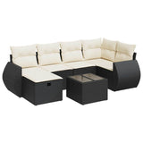 7 Piece Garden Sofa Set with Cushions Black Poly Rattan - Front View