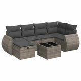 7 Piece Garden Sofa Set with Cushions Grey Poly Rattan - Front View