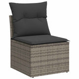 7 Piece Garden Sofa Set with Cushions Grey Poly Rattan - Side View