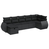 7 Piece Garden Sofa Set with Cushions Black Poly Rattan - Front View