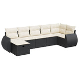7 Piece Garden Sofa Set with Cushions Black Poly Rattan - Front View