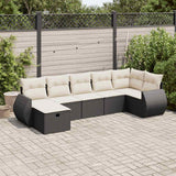 7 Piece Garden Sofa Set with Cushions Black Poly Rattan