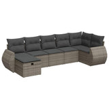 7 Piece Garden Sofa Set with Cushions Grey Poly Rattan - Front View
