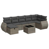 8 Piece Garden Sofa Set with Cushions Grey Poly Rattan - Front View