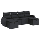 6 Piece Garden Sofa Set with Cushions Black Poly Rattan - Front View