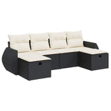 6 Piece Garden Sofa Set with Cushions Black Poly Rattan - Front View