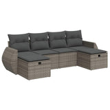 6 Piece Garden Sofa Set with Cushions Grey Poly Rattan - Front View