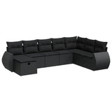8 Piece Garden Sofa Set with Cushions Black Poly Rattan - Front View