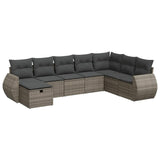 8 Piece Garden Sofa Set with Cushions Grey Poly Rattan - Front View