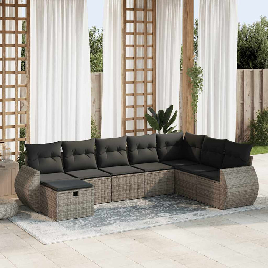 8 Piece Garden Sofa Set with Cushions Grey Poly Rattan