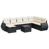 9 Piece Garden Sofa Set with Cushions Black Poly Rattan - Front View