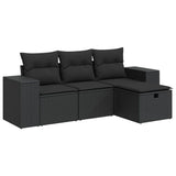 4 Piece Garden Sofa Set with Cushions Black Poly Rattan - Front View