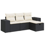 4 Piece Garden Sofa Set with Cushions Black Poly Rattan - Front View