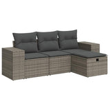 4 Piece Garden Sofa Set with Cushions Grey Poly Rattan - Front View