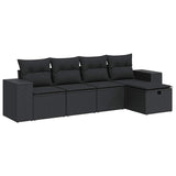5 Piece Garden Sofa Set with Cushions Black Poly Rattan - Front View