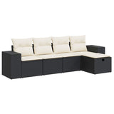 5 Piece Garden Sofa Set with Cushions Black Poly Rattan - Front View