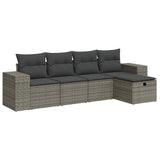 5 Piece Garden Sofa Set with Cushions Grey Poly Rattan - Front View