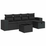 6 Piece Garden Sofa Set with Cushions Black Poly Rattan - Front View