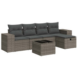 6 Piece Garden Sofa Set with Cushions Grey Poly Rattan - Front View
