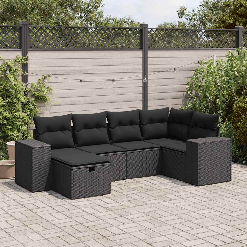 6 Piece Garden Sofa Set with Cushions Black Poly Rattan