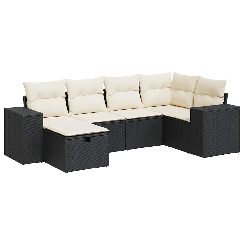 6 Piece Garden Sofa Set with Cushions Black Poly Rattan