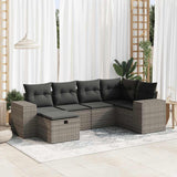 6 Piece Garden Sofa Set with Cushions Grey Poly Rattan