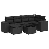 7 Piece Garden Sofa Set with Cushions Black Poly Rattan - Front View
