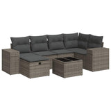 7 Piece Garden Sofa Set with Cushions Grey Poly Rattan - Front View
