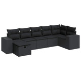 7 Piece Garden Sofa Set with Cushions Black Poly Rattan - Front View