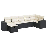 7 Piece Garden Sofa Set with Cushions Black Poly Rattan - Front View