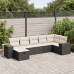 7 Piece Garden Sofa Set with Cushions Black Poly Rattan