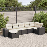 7 Piece Garden Sofa Set with Cushions Black Poly Rattan