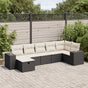 7 Piece Garden Sofa Set with Cushions Black Poly Rattan
