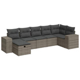 7 Piece Garden Sofa Set with Cushions Grey Poly Rattan - Front View